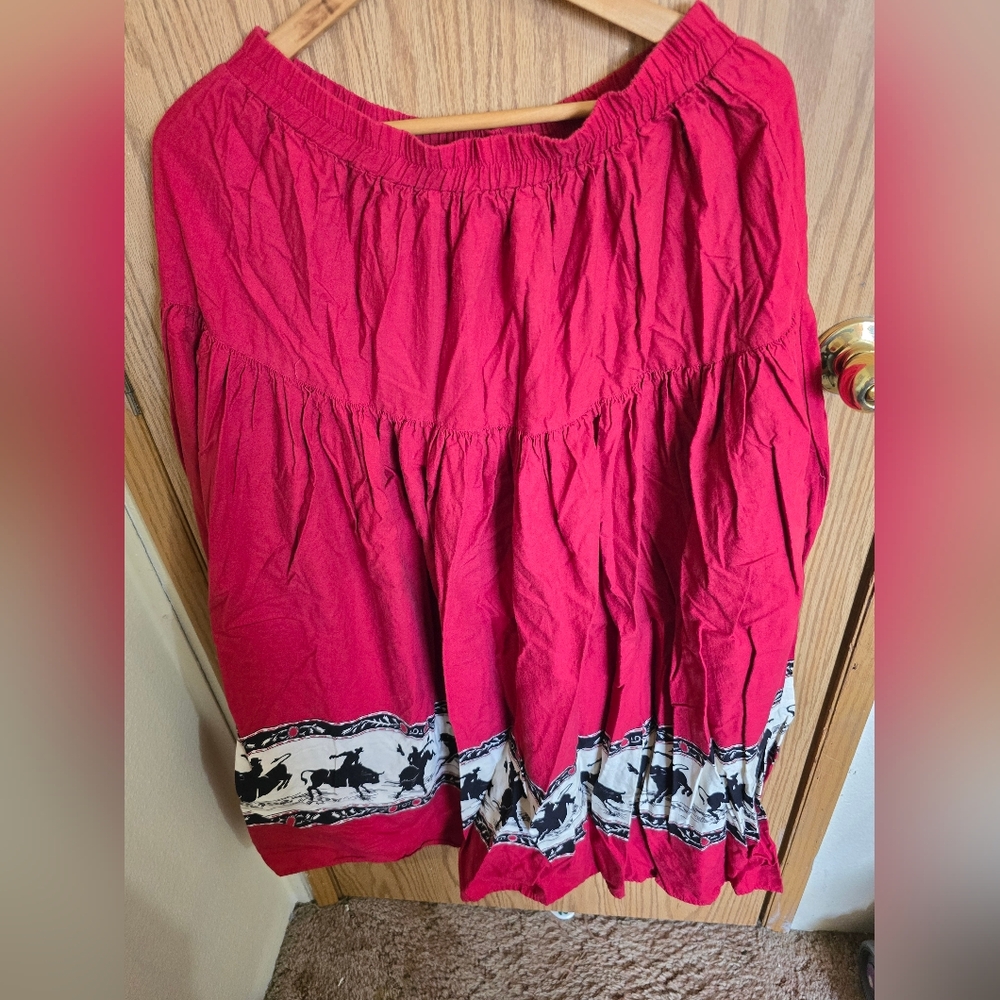 Vintage Cotton Red Cowboy Maxi Skirt
